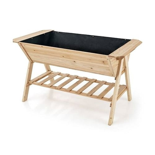 Farmhouse 2 Tier Large Outdoor Natural Wooden 5-ft Raised Garden Bed