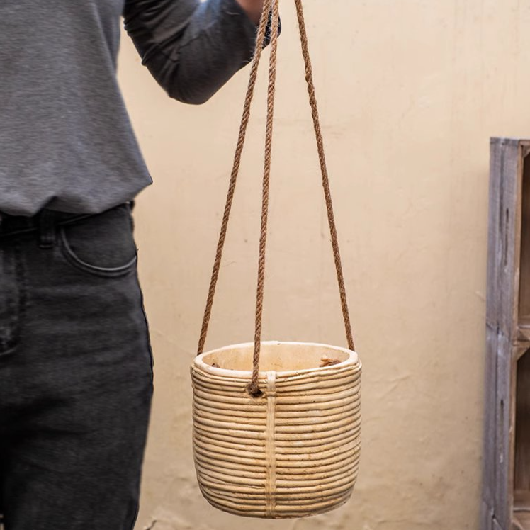 Faux Rattan Cement Hanging Planter