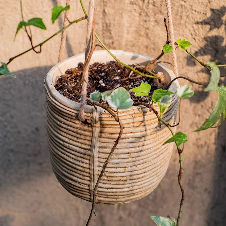 Faux Rattan Cement Hanging Planter