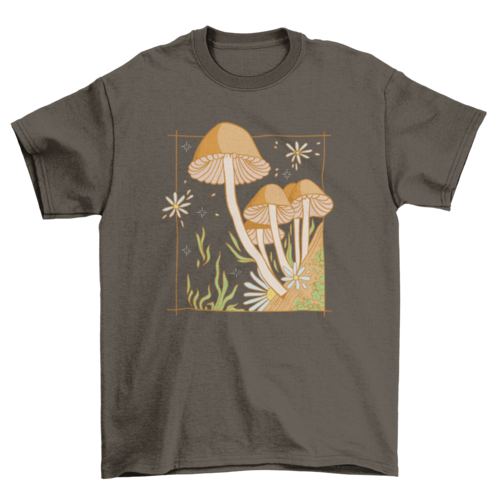 Cute mushroom garden, flowers, and leaves cottagecore t-shirt