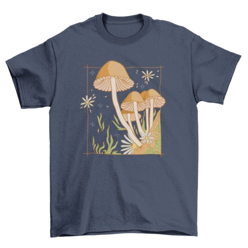 Cute mushroom garden, flowers, and leaves cottagecore t-shirt
