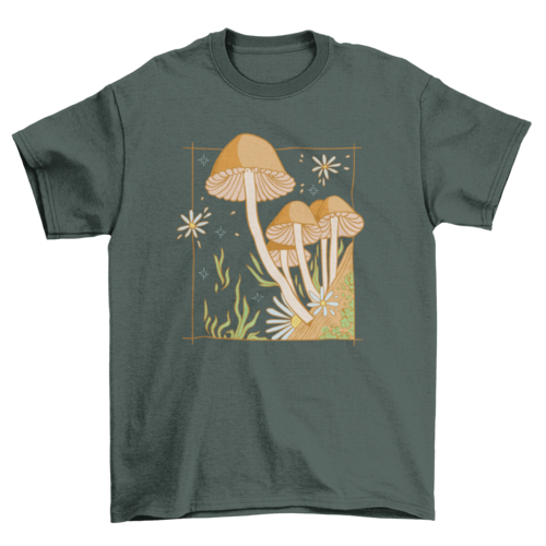 Cute mushroom garden, flowers, and leaves cottagecore t-shirt