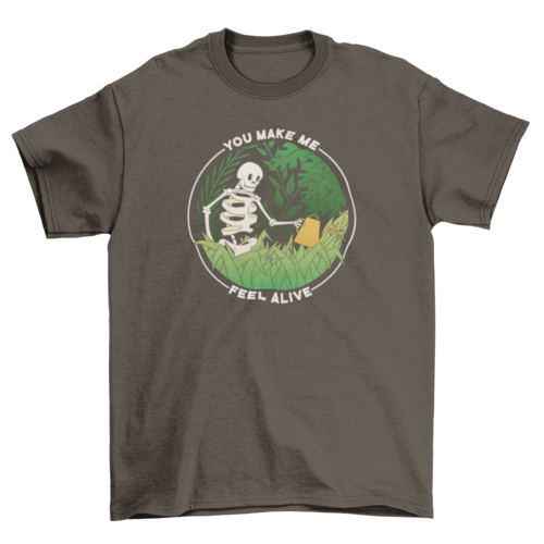 Skeleton watering plants t-shirt