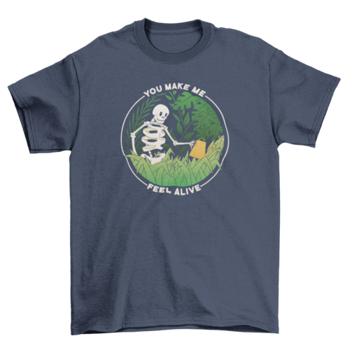 Skeleton watering plants t-shirt