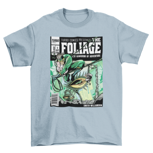 Epic Cool Fashion Superhero comic book Cover man swinging on vines
