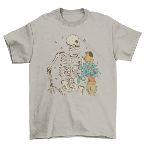 Skeleton watering plant t-shirt