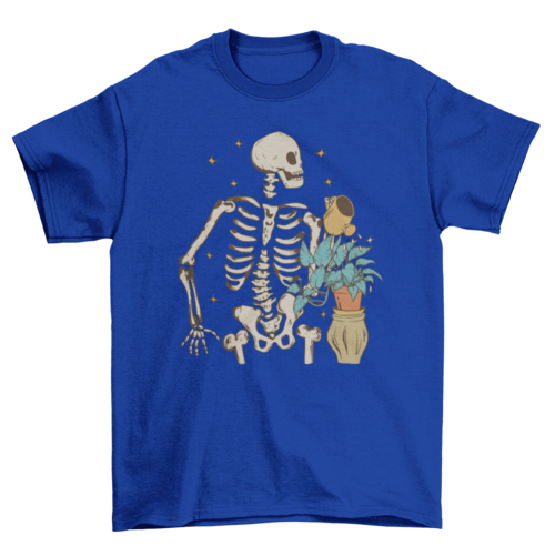 Skeleton watering plant t-shirt