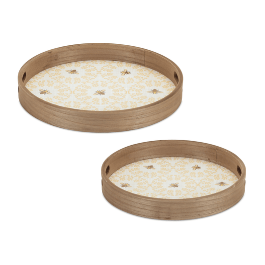 Bumble Bee Tray Set - Assorted Sizes In Faux Wood Design