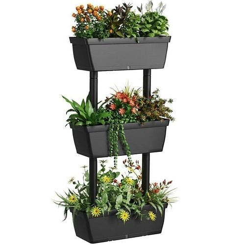 Modern Vertical 3-Tier Indoor Outdoor Black PP Raised Garden Bed