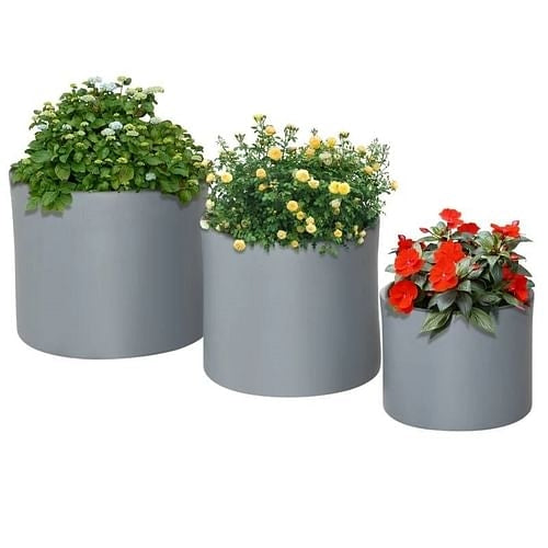 Set of 3 Stackable Round Outdoor Flower Pot Planters with Drainage