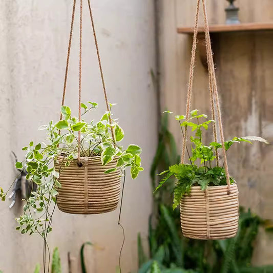 Faux Rattan Cement Hanging Planter