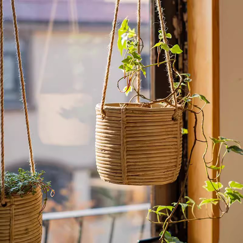 Faux Rattan Cement Hanging Planter