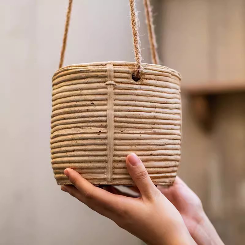 Faux Rattan Cement Hanging Planter