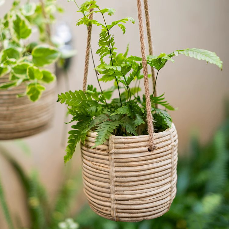 Faux Rattan Cement Hanging Planter