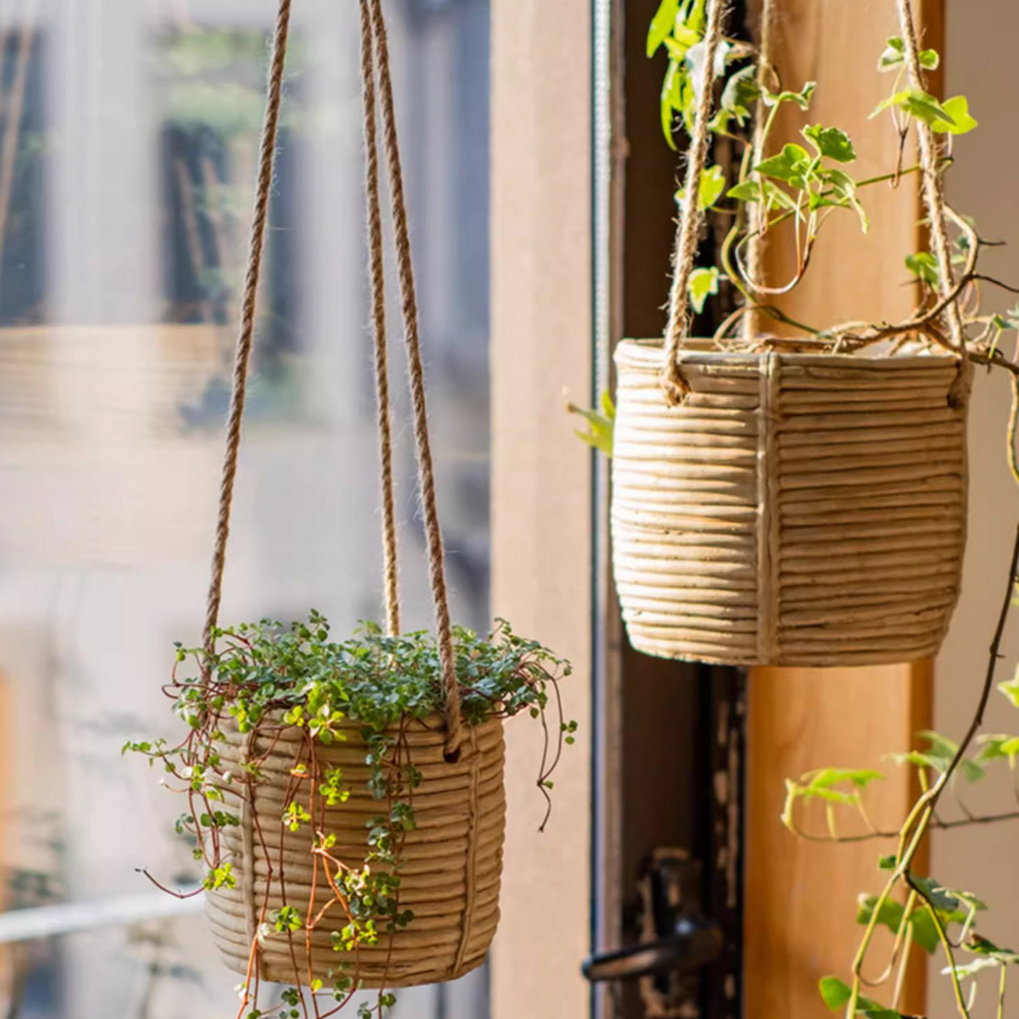 Faux Rattan Cement Hanging Planter