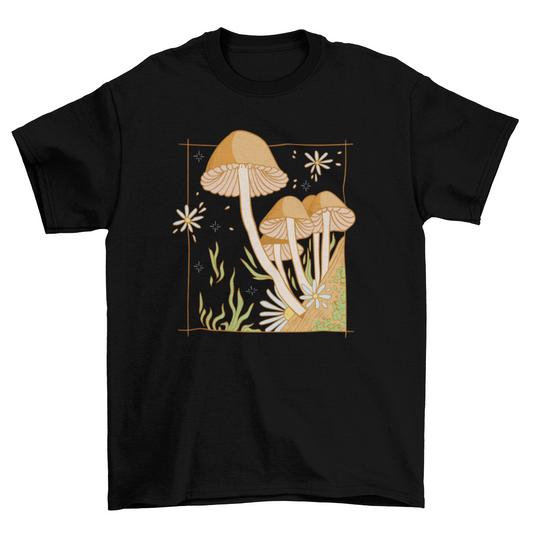 Cute mushroom garden, flowers, and leaves cottagecore t-shirt