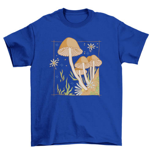 Cute mushroom garden, flowers, and leaves cottagecore t-shirt