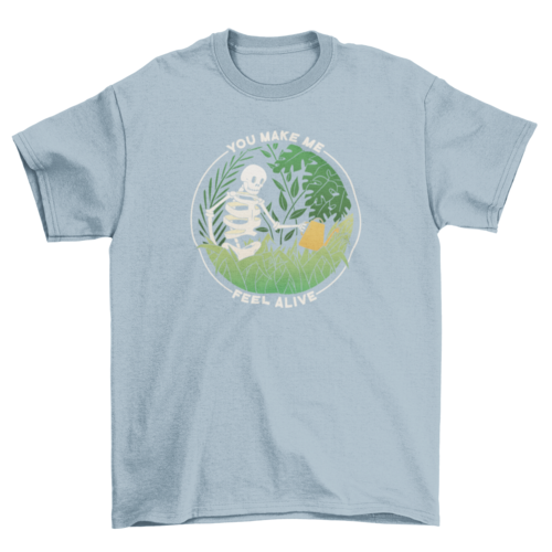 Skeleton watering plants t-shirt