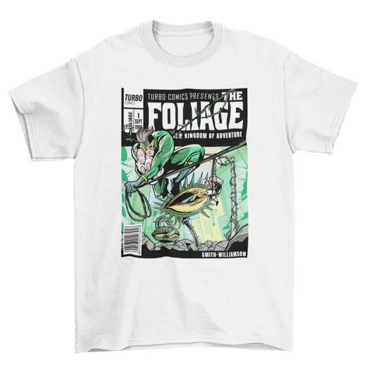 Epic Cool Fashion Superhero comic book Cover man swinging on vines