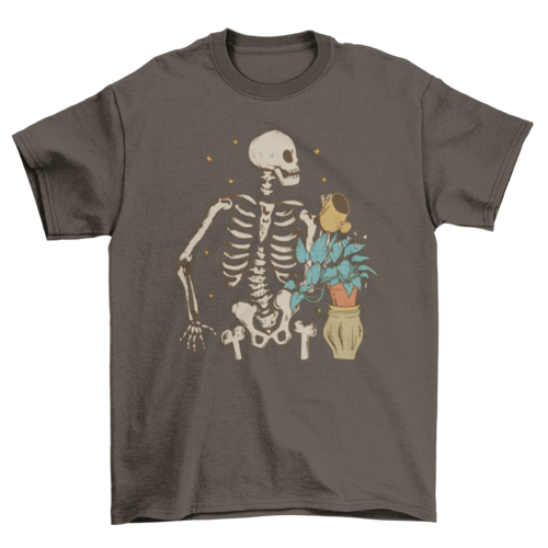 Skeleton watering plant t-shirt