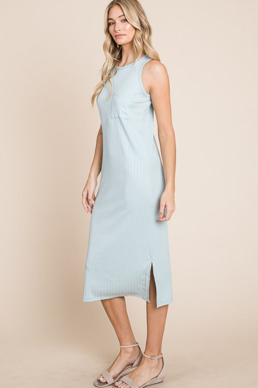 BOMBOM Ribbed Knit Sleeveless Midi Dress