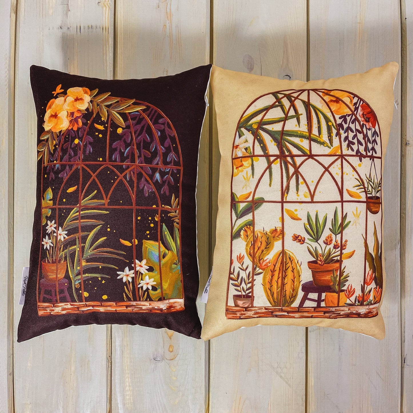 Brown Greenhouse Window | Pillow Cover | 12x18 | Greenhouse | Floral