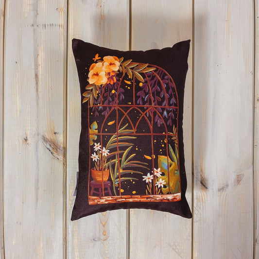 Brown Greenhouse Window | Pillow Cover | 12x18 | Greenhouse | Floral