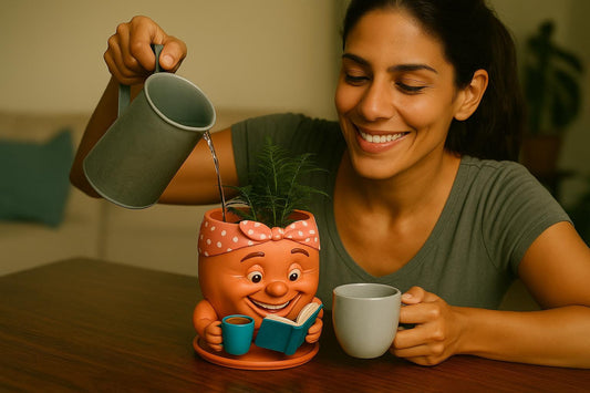 Cute Potted Plant Pot with Coffee Cup and Book | Potted Plant Cute |